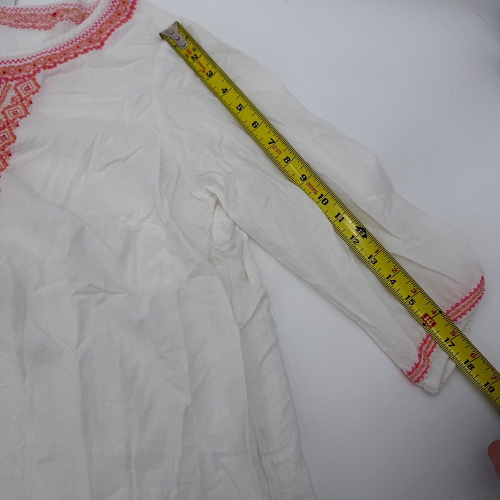J. Jill Womens 2X White Linen Blend Embroidered Tunic Top Pink Orange Boho 2490 - Picture 6 of 6